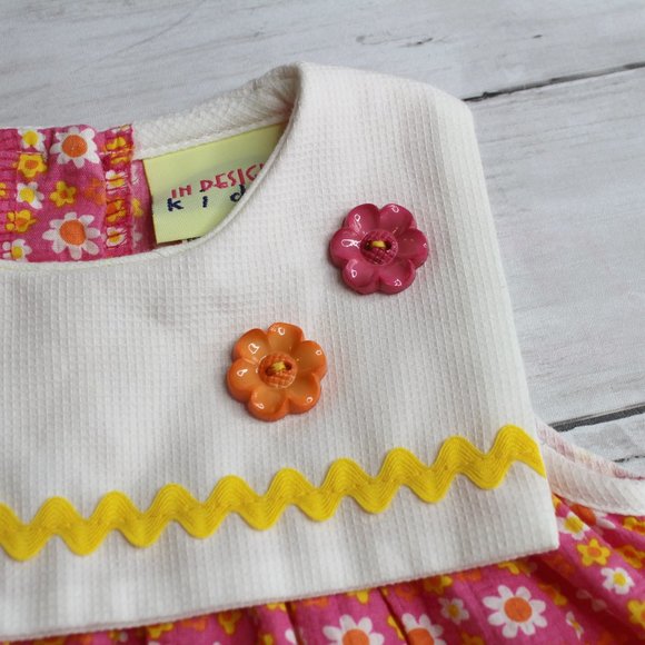 Vintage Baby Girl's Seersucker Dress Size 24 Months Pink Orange Yellow - Picture 6 of 7